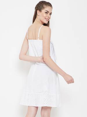 White plain cotton short-dresses 3