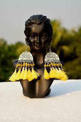 Scripted German Silver Oxidised Afghani Tribal Boho Party Wear Yellow Tassel Dangler 1