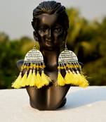 Scripted German Silver Oxidised Afghani Tribal Boho Party Wear Yellow Tassel Dangler