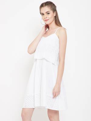 White plain cotton short-dresses 4
