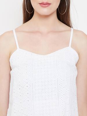 White plain cotton short-dresses 5