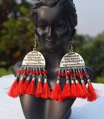 Scripted German Silver Oxidised Afghani Tribal Boho Party Wear Red Tassel Dangler