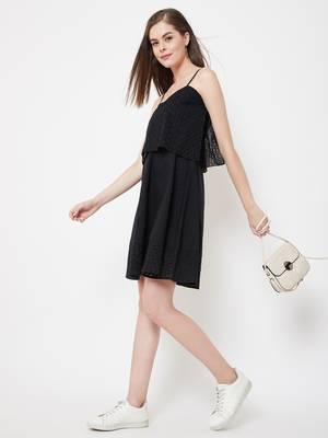 Black plain cotton short-dresses 1