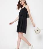 Black plain cotton short-dresses
