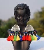 Scripted German Silver Oxidised Afghani Tribal Boho Party Wear Multicolour Tassel Dangler