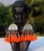 Scripted German Silver Oxidised Afghani Tribal Boho Party Wear Orange Tassel Dangler