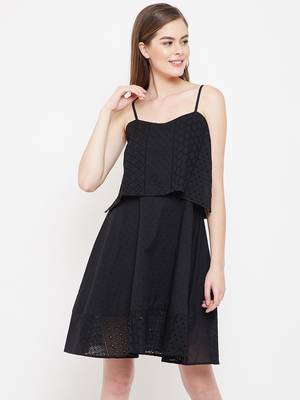 Black plain cotton short-dresses 2