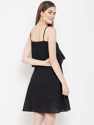 Black plain cotton short-dresses 3