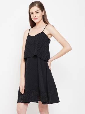 Black plain cotton short-dresses 4