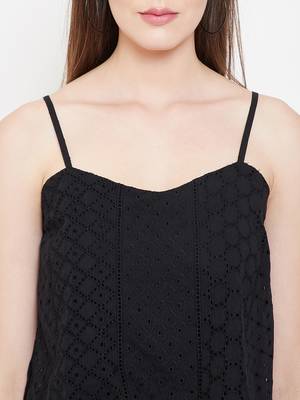 Black plain cotton short-dresses 5