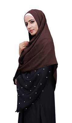 Justkartit Brown Color Linen Cotton Plain Scarf Hijab For Women 2