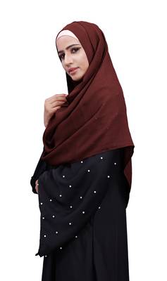 Justkartit Maroon Color Linen Cotton Plain Scarf Hijab For Women 2