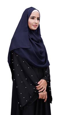 Justkartit Navy Blue Color Daily Wear Linen Cotton Plain Scarf Hijab For Women 2