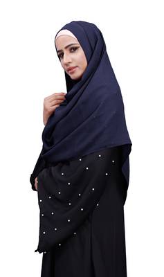 Justkartit Navy Blue Color Daily Wear Linen Cotton Plain Scarf Hijab For Women 3