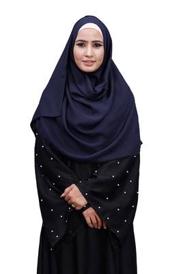 Justkartit Navy Blue Color Daily Wear Linen Cotton Plain Scarf Hijab For Women 4