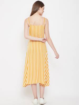 Yellow printed viscose rayon long-dresses 3