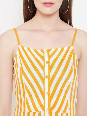 Yellow printed viscose rayon long-dresses 5