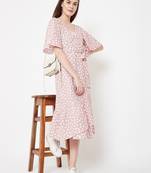 Pink printed crepe long-dresses