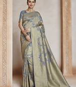 Grey Woven Silk Blend Saree With Blouse