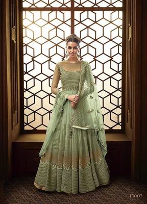 Royal Villa Light Green EMBROIDERED NET SEMI STITCHED SALWAR WITH DUPATTA 1