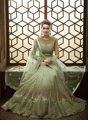 Royal Villa Light Green EMBROIDERED NET SEMI STITCHED SALWAR WITH DUPATTA 2