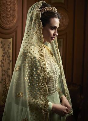 Royal Villa Light Green EMBROIDERED NET SEMI STITCHED SALWAR WITH DUPATTA 3