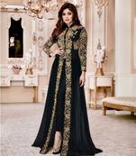 Royal Villa Black Embroidered Faux Georgette Salwar Semi Stitched