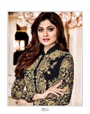 Royal Villa Black Embroidered Faux Georgette Salwar Semi Stitched 2