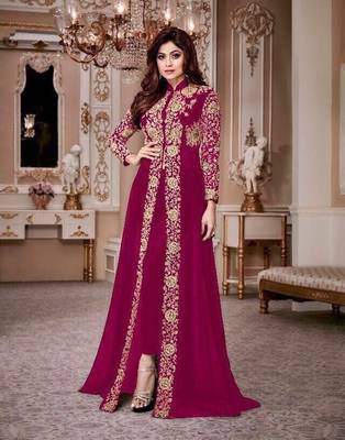 Royal Villa Pink Embroidered Faux Georgette Salwar Semi Stitched 1