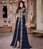 Royal Villa Blue Embroidered Faux Georgette Anarkali Semi Stitched