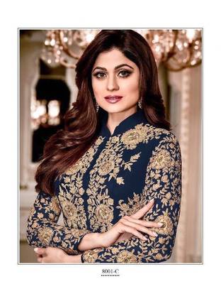 Royal Villa Blue Embroidered Faux Georgette Anarkali Semi Stitched 2