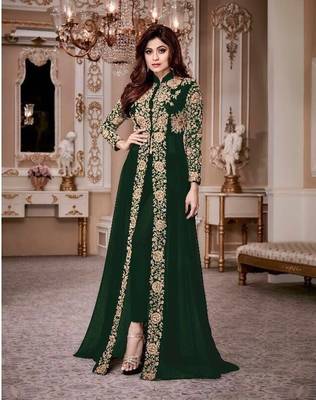 Royal Villa Green Embroidered Faux Georgette Salwar Semi Stitched 1