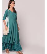 green Angrakha Style Kurta With Flary Palazzo