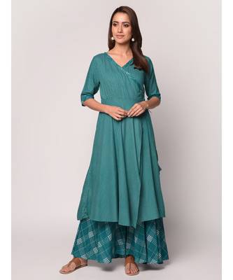 green Angrakha Style Kurta With Flary Palazzo 2