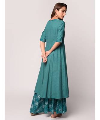 green Angrakha Style Kurta With Flary Palazzo 4