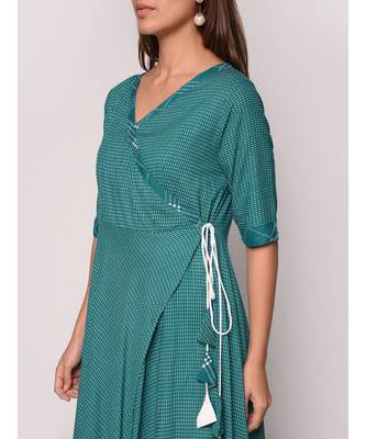 green Angrakha Style Kurta With Flary Palazzo 5