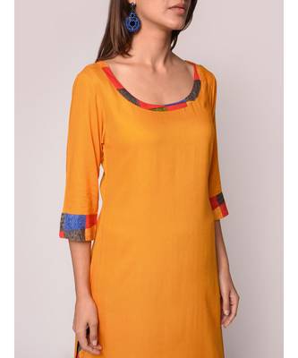 Mustard Solid Kurta With Printed Flared Palazzo Set 5