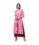 Pink Flary Kurta and Contrast Pallazo Set