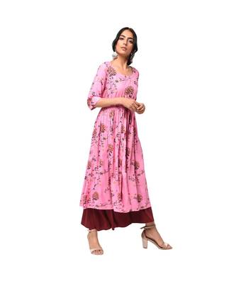 Pink Flary Kurta and Contrast Pallazo Set 2