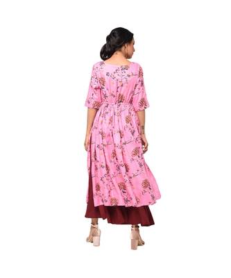 Pink Flary Kurta and Contrast Pallazo Set 4