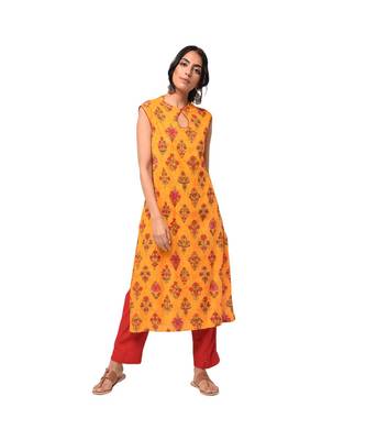 Mustard Straight Keyhole Kurta and Pant Set 1