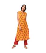 Mustard Straight Keyhole Kurta and Pant Set