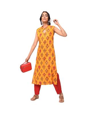 Mustard Straight Keyhole Kurta and Pant Set 2