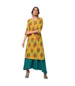 Mustard Straight Kurta and Contrast Pallazo Set