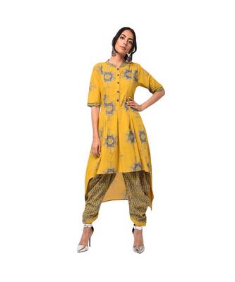 Mustard High-Low Kurta with Cowl Pants Set 2