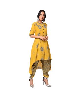 Mustard High-Low Kurta with Cowl Pants Set 3