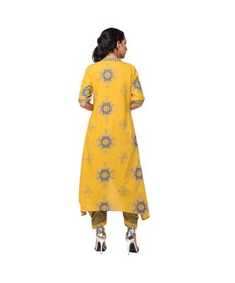 Mustard High-Low Kurta with Cowl Pants Set 4