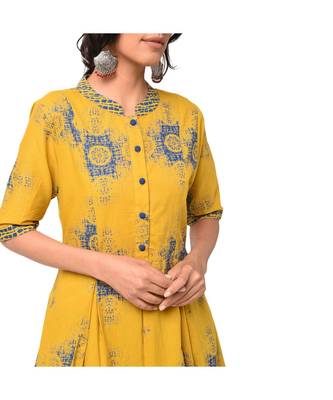 Mustard High-Low Kurta with Cowl Pants Set 5