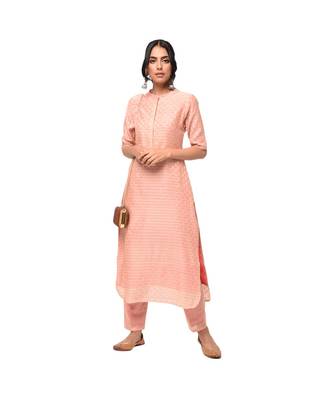 Peach Straight Kurta with Pants Set 1