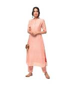 Peach Straight Kurta with Pants Set
